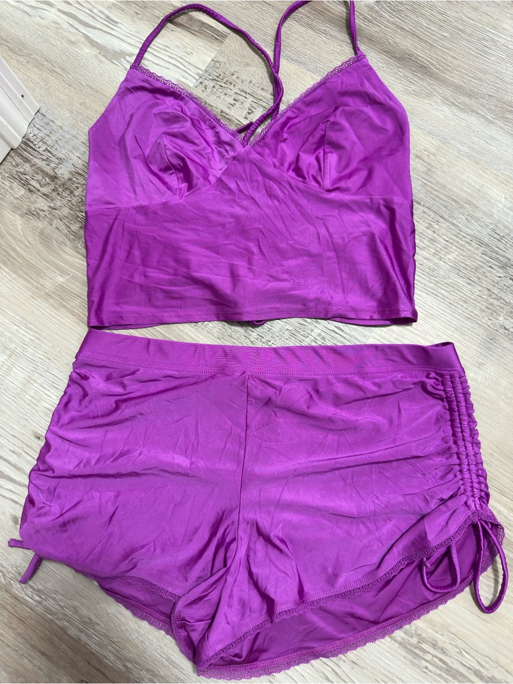 Savage X Fenty Fuchsia Lounge Set - Crop Cami & Ruched Shorts